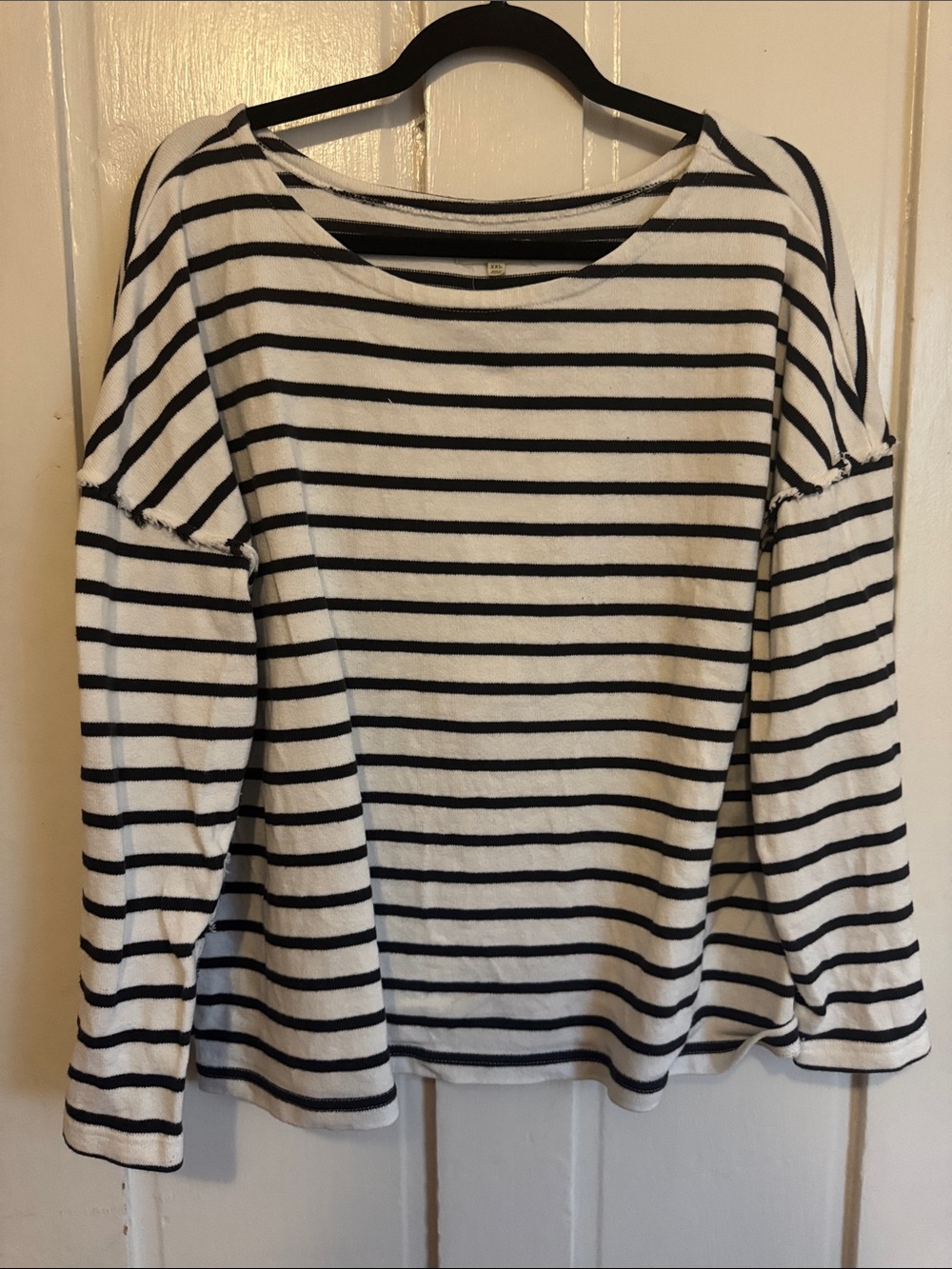 Madewell - White and Black Striped Long Sleeve Sweatshirt